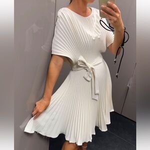 DKNY Ivory Pleated Mini Dress
